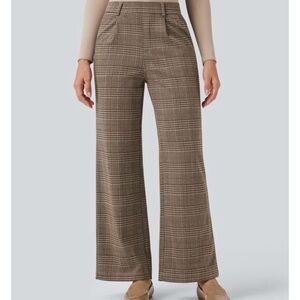 HALARA Brown Plaid Wide-Leg Dress Pants
